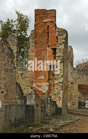 Ruined buildings Oradour-Sur-Glane, site of Nazi SS atrocity June 10th 1944. Stock Photo