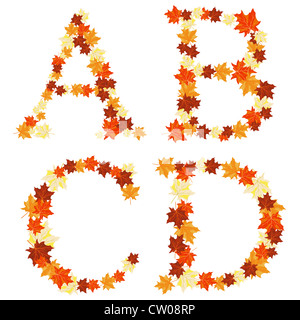 Autumn maples leaves letter set. Vector illustration. Stock Photo