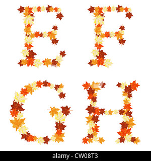 Autumn maples leaves letter set. Vector illustration. Stock Photo