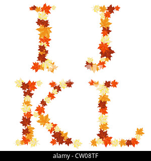 Autumn maples leaves letter set. Vector illustration. Stock Photo