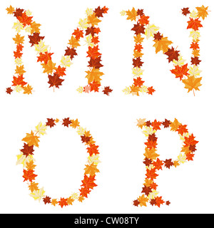 Autumn maples leaves letter set. Vector illustration. Stock Photo