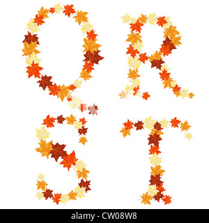 Autumn maples leaves letter set. Vector illustration. Stock Photo