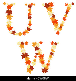 Autumn maples leaves letter set. Vector illustration. Stock Photo