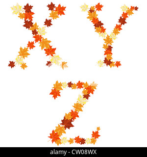 Autumn maples leaves letter set. Vector illustration. Stock Photo