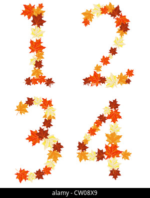 Autumn maples leaves letter set. Vector illustration. Stock Photo