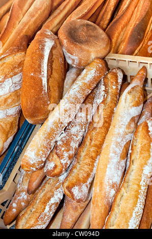 Selection of French breads and baguettes - France. Stock Photo