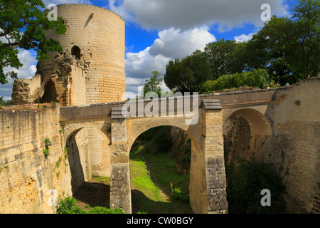 Tour du Coudray, Chateau Chinon, Loire Valley. Round tower built by Philip II of France after he took over the castle in 1205. Stock Photo