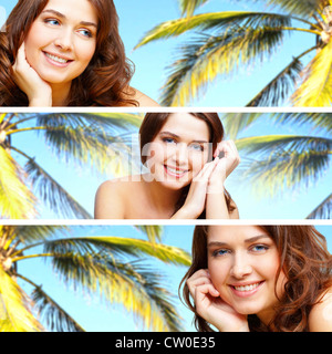 Collage of a cheerful girl in exotic country Stock Photo