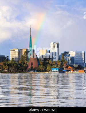 Rainbow over the Swan Bell Tower and Swan River foreshore