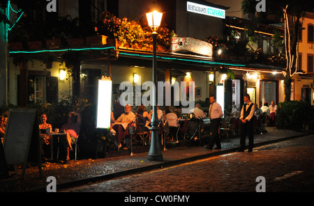 Portugal - Funchal Zona Velha - open air restaurant night life - on the Rua D Carlos in the old town Stock Photo