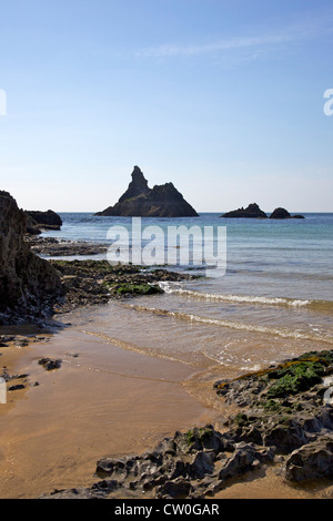 Church Rock and Broad Haven beach in spring sunshine, Pembrokeshire National Park, Wales, Cymru, UK, United Kingdom, GB Stock Photo