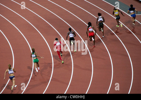 GENERAL VIEW OF ATHLETICS TRACK AT THE LONDON OLYMPIC GAMES 2012 IN THE STADIUM. Stock Photo