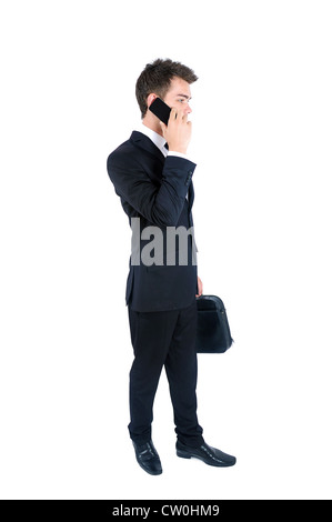 Isolated young business man with phone Stock Photo