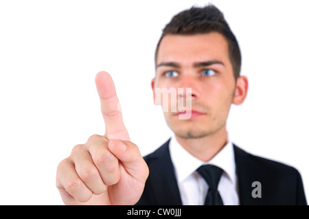 Business man touching with finger Stock Photo