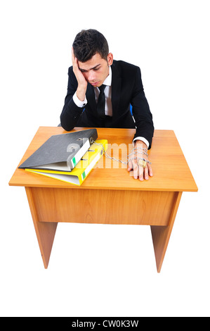 Isolated business man workaholic at desk Stock Photo