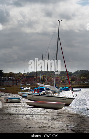 boats dried out at blakeney norfolk england Stock Photo