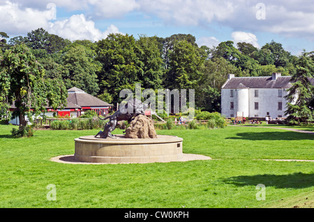 The David Livingstone Centre Blantyre Scotland with sculpture of a lion's attack on Dr Livingstone in the foreground. Stock Photo