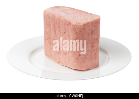 Luncheon Meat on Plate Stock Photo