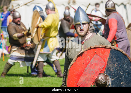 Historical reenactment of Anglo-Saxon and Viking battle. St Albans, UK. May 2012 Stock Photo