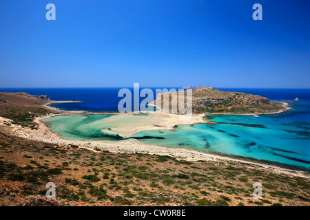 Balos (Gramvousa) beach on the norhwest coast of  Crete island, in Chania Prefecture, Greece. Stock Photo