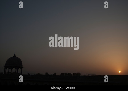 The famous Khimsar Fort Palace Hotel near Jodhpur , Rajasthan in a sunset setting Stock Photo