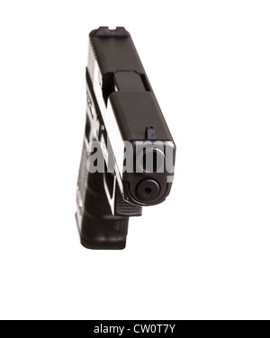 Modern compact sub-dued black pistol on white background Stock Photo