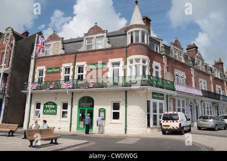 The Parade fish & chips shop on the promenade in Swanage, Dorset, UK. Stock Photo