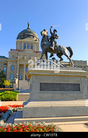 Thomas Francis Meagher statue with capitol at night, Montana State ...