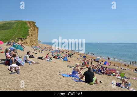 View of beach and cliffs, West Bay, Dorset, England, United Kingdom Stock Photo