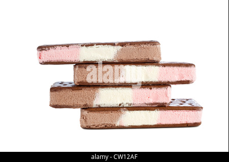 Four stacked Neapolitan ice cream sandwiches with vanilla, chocolate and strawberry flavors Stock Photo