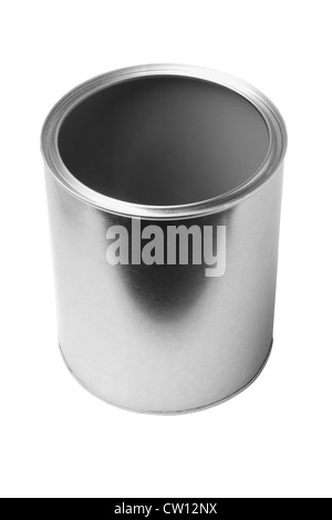 Open and Empty Tin Can on White Background Stock Photo