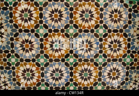 intricate tile design on the Ali ben Youssef Medersa in Marrakech, Morocco Stock Photo