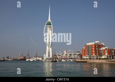 City of Portsmouth, England. Picturesque view of Gunwharf Quays and the 170 meter tall Spinnaker Tower. Stock Photo