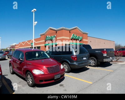 Cars parked outside Sobeys 24 hour supermarket Fort Erie Ontario Canada Stock Photo