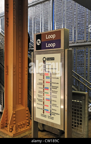 CTA rapid transit Brown Line elevated train route sign Sedgwick Street Station Chicago Illinois Stock Photo