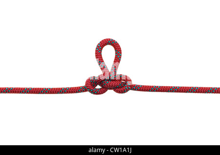 Alpine butterfly knot tied with a climbing rope to a pear shaped ...