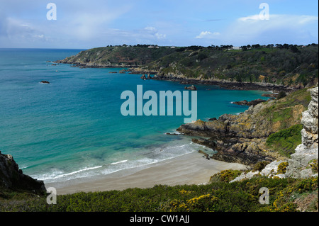 View from Jerbourg Point on Moulin Huet Bay, Isle of  Guernsey, Channel Islands Stock Photo