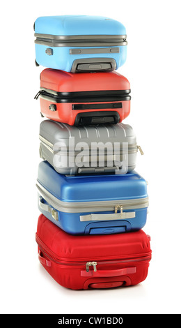Luggage consisting of polycarbonate suitcases isolated on white Stock Photo