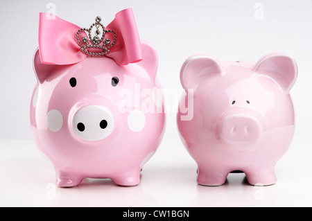 Two pink piggybanks isolated on white background Stock Photo