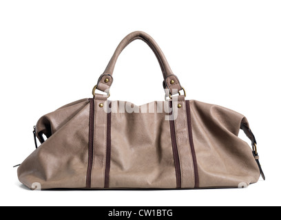 Beige leather womans handbag isolated on white background Stock Photo