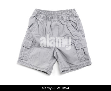 Gray boys shorts children clothing isolated on white background Stock Photo