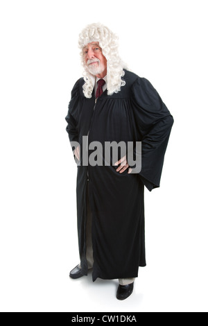Full body isolated view of a British judge in a wig.  Stock Photo