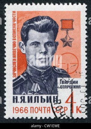 USSR - CIRCA 1966: A stamp printed in the USSR shows Hero of the USSR Nickolay Ilyin, circa 1966 Stock Photo