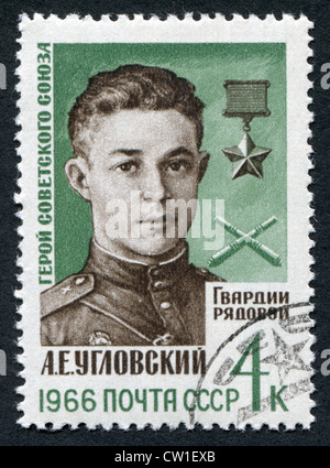 USSR - CIRCA 1966: A Stamp printed in the USSR shows the hero of the Soviet union A.E.Uglovsky, circa 1966 Stock Photo