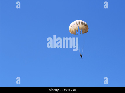 Parachutist Jumper in the helmet after the jump Stock Photo