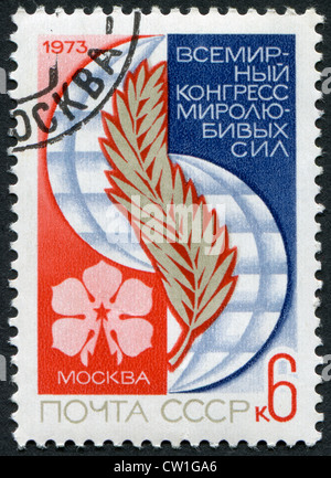 USSR-CIRCA 1973: A stamp printed in the USSR, devoted to the World Congress of Peace Forces, circa 1973 Stock Photo