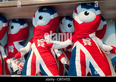 Westfield Shopping Centre, Stratford, entrance to the Olympic Park. Wenlock, the Olympic mascot, on sale in John Lewis