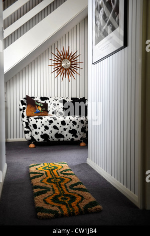 A hallway in a 1970's style house which was featured in a 1975 magazine makeover UK Stock Photo