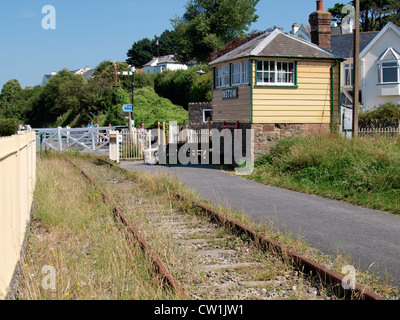 Signal box and old train tracks at Instow, Devon part of the Tarka Trail, UK Stock Photo