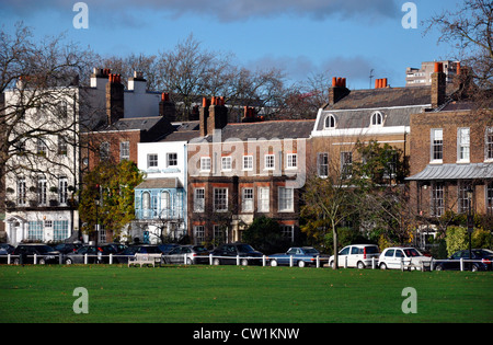 West London area: Terraced period houses overlooking Kew Green, in the affluent area of Richmond upon Thames, Surrey, England, UK. Stock Photo